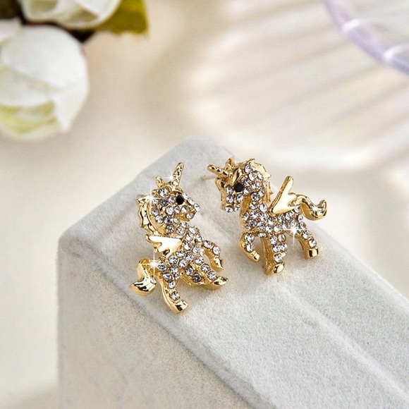 GlitzBlitz Boutique Jewelry - Any 2/$20! Gold Crystal Pave Unicorn Stud Earrings